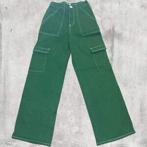 Green cargo pants with white